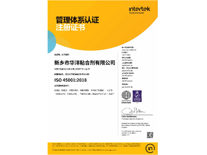 ISO 45001 管理體系認(rèn)證注冊(cè)證書(shū)